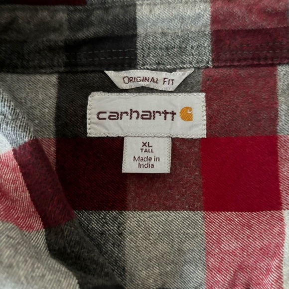 Carhartt Original Fit Flannel XL Tall Red, Black Plaid Button Down Workwear - Picture 5 of 13
